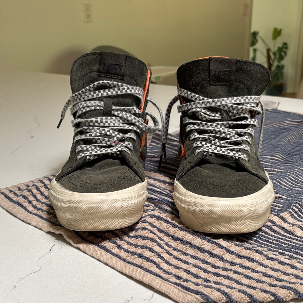 Vans Black and Orange High-Tops with Checkered Laces